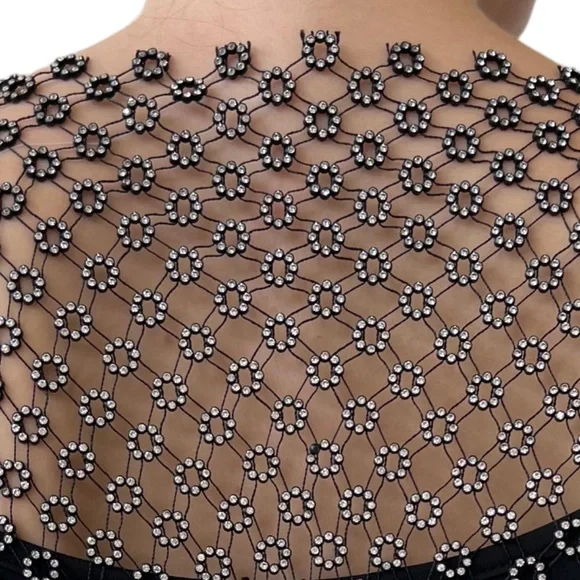 House of Harlow 1960 Rhinestone Sheer Top & Cami SET Black Beaded Revolve Medium - Picture 9 of 10